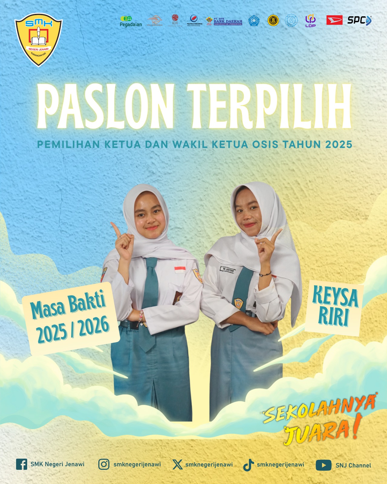 Keysa dan Riri Ketua dan Wakil Ketua OSIS  SMK Negeri Jenawi Periode 2025–2026